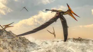 Pteranodon bird flying upon ocean - 3D render