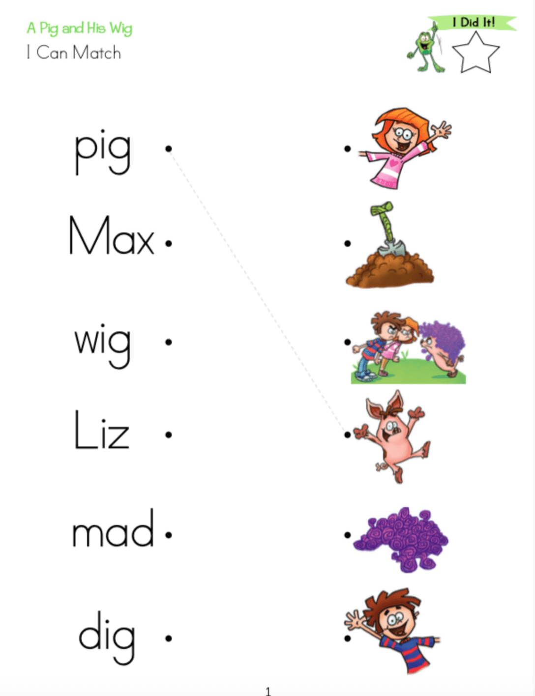 Whole Phonics A Pig and His Wig I can Match image