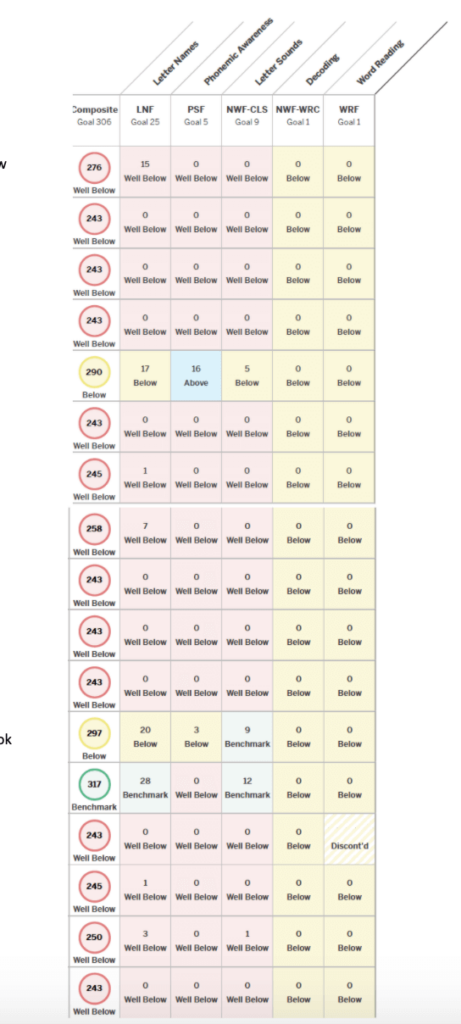 Kindergarten beginning of year DIBELS data