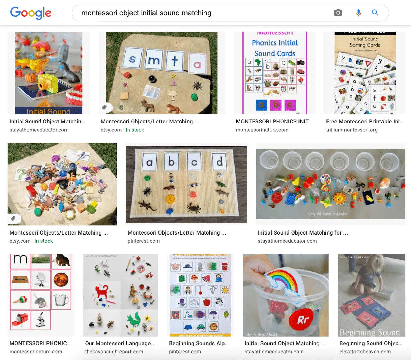 Montessori sound matching google results