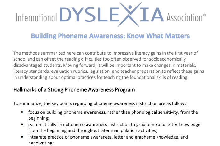 IDA building phoneme awareness fact sheet brief highlights