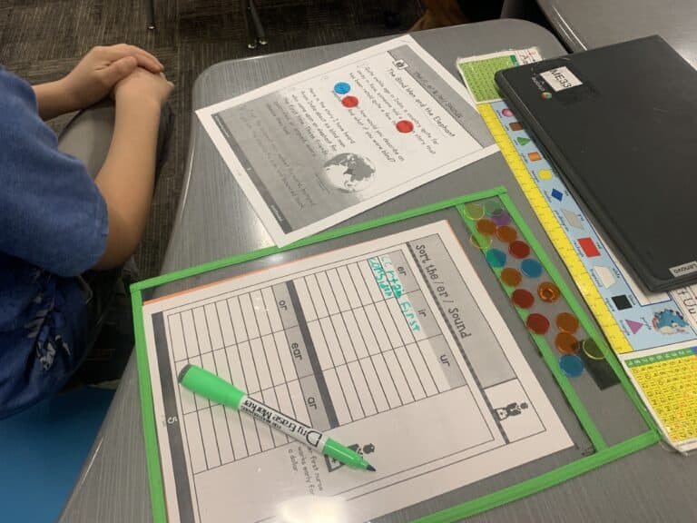 Child doing Reading Simplified Sort It activity