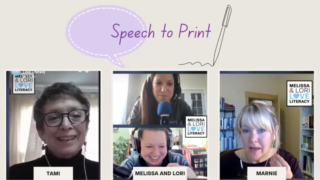 Screenshot of Melissa & Lori Love Literacy podcast episode #147 with Marnie and Tami