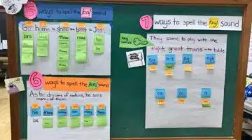 Source with chart paper and sticky notes highlighting several key sentences from Reading Simplified