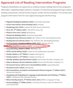 Approved List of Evidence-Based Reading Intervention Programs - Ohio