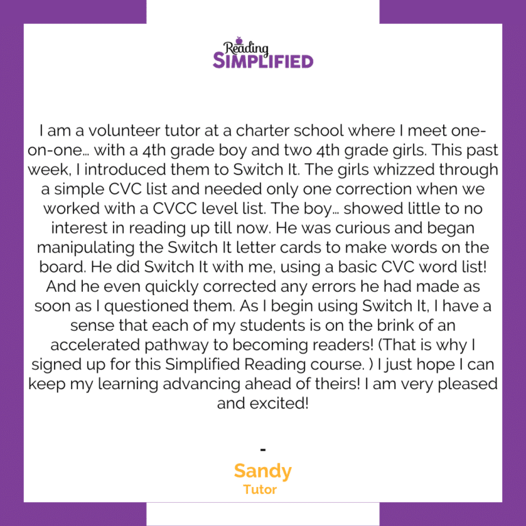 4th-grade tutor uses Switch It with three 4th graders. One uninterested student in most reading activities immediately shows curiosity for Switch It.